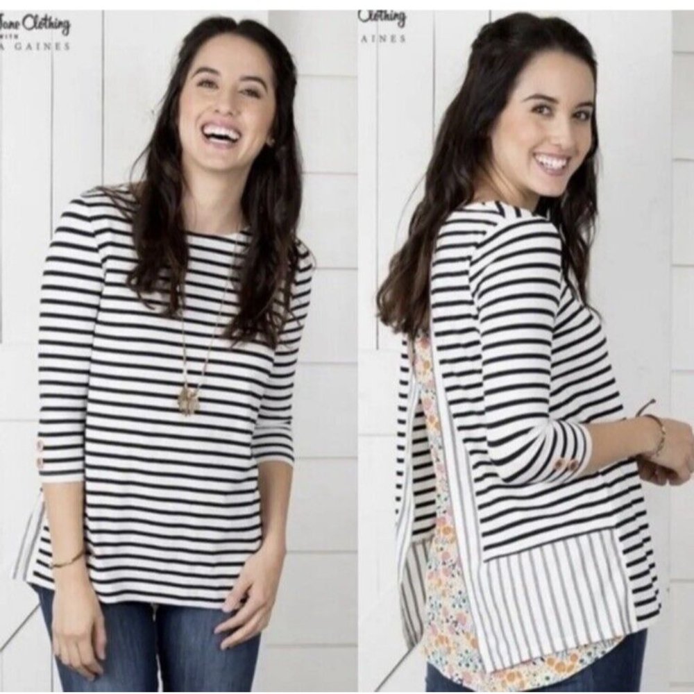 Matilda Jane Joanna Gaines Harvest Days Top Size S Striped Floral Layered